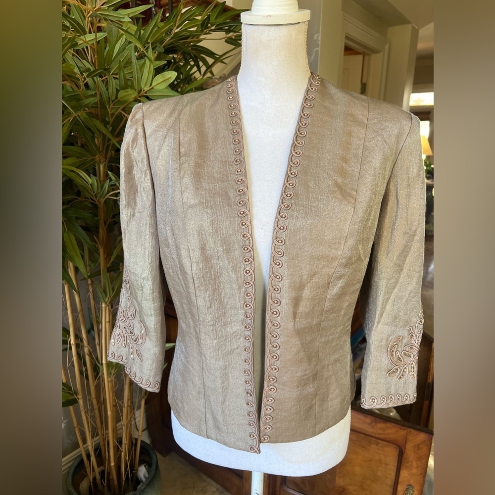 KM collections, ladies, dress jacket, size 10 decorative sleeves and front taupe - Picture 3 of 11